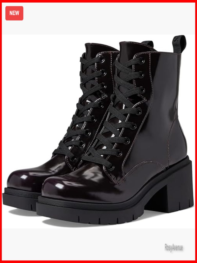 Lace Up Combat Booties With 2.95 Inch Block Heel, Ankle Height